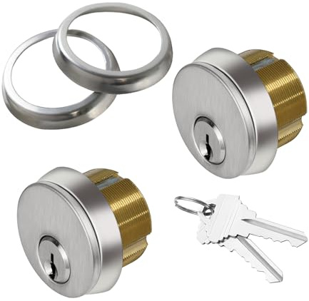 AIsecure Brass Mortise Cylinder with 2 Keys for SC Keyway Standard Commercial Door Lock Cylinder Keyed Alike for Storefront Doors Lock Replacements 2 Pack Silver
