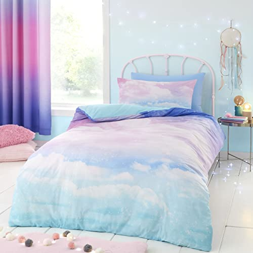 Catherine Lansfield Ombre Rainbow Clouds Reversible Single Duvet Cover Set with Pillowcase Pastel