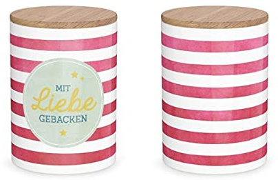 LaVida - 3081121 - Porcelain Tin, Christmas, Baked with Love, 15.5 cm x 11 cm, Wooden Lid, Airtight, 1000 ml