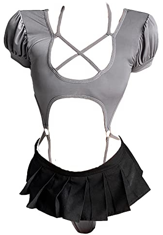 JasmyGirls Lencería para cosplay, disfraz de anime, sexy, recortado, linda minifalda, top kawaii, ropa interior Lolita, traje de baño japonés