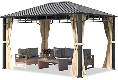 TOOLPORT Gartenpavillon 3x4 m Stahldach Hardtop 4 Seitenteile in Champagner, Pfosten 9x9 cm