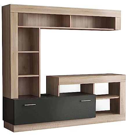 MONDO VIRO Parete attrezzata Living Lea moderna da soggiorno antracite e rovere cm 170x42 170h