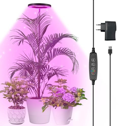 Qoolife Lampe Végétale LED à spectre complet pour plantes d'intérieur, 155 cm, hauteur réglable avec 72 LED, 3 niveaux de luminosité à intensité variable, minuterie 3/9/12 heures