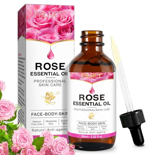 Aceite Essencial Rosa con Serum Vitamina C para Facial Antiarrugas, Antiojeras, Antiedad, Hidratante, Revitaliza la Piel 60ML