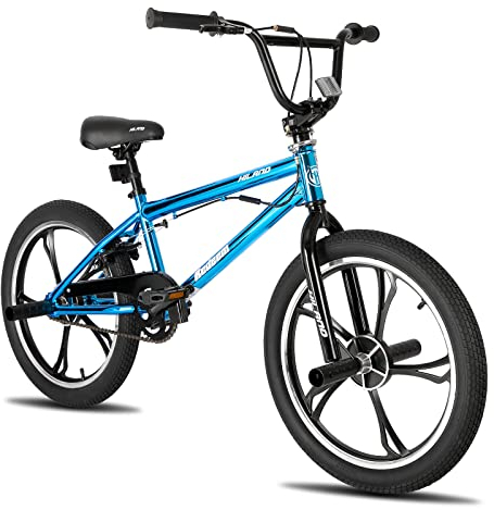 Hiland 20 Zoll 5 Speichen Kinder BMX Fahrrad für Jungen Mädchen ab 7-13 Jahre alt, 360 Grad Rotor Freestyle, 4 Pegs Kinder BMX Fahrrad, Blau