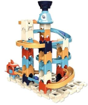 JugaToys - Pista de Construcción para Canicas - 60 Piezas Modulares para Crear Circuitos Personalizados - Incluye 5 Canicas de Colores - Juguete Educativo para Niños y Niñas A Partir de 3 Años