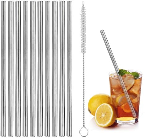 10 Pcs Metal Straws,Stainless Steel Straws,Drinking Straws,Cocktail Straws Short Small Mini Straw Reusable with Cleaner Brush for Cocktails Gin Glass Coffee Wine Tumblers Fruit Juice,Silver