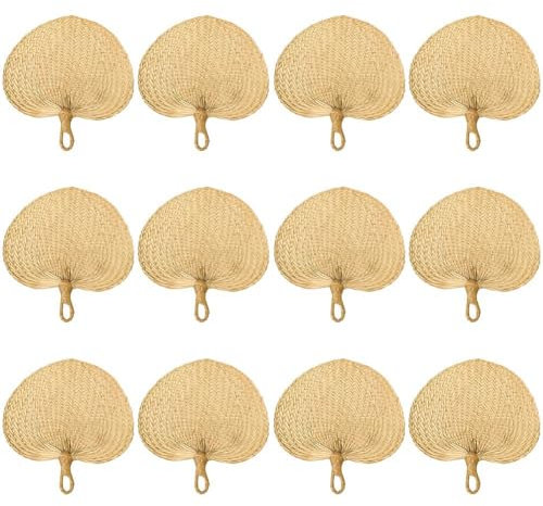 Haowul 12 Pièces Éventails en Paille Naturelle, Éventails De Palmiers De Mariage Faits À Main, Éventails De Tissage À Main en Feuilles De Palmier De Ferme, Éventails pour Invités, Faveurs De