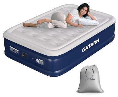 Gatarn Double Inflatable Mattress, Air Bed with a Built-in Electric Pump, Self-Inflation/Deflation Blow Up Airbed for Guest, Camping & Home Use 195x137x46cm