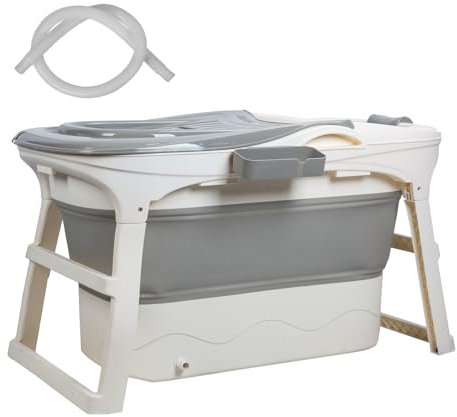 Makamsui Vasca da bagno portatile per adulti, vasca pieghevole con sedile ergonomico e rullo massaggiante, vasca pieghevole, vasca pieghevole autoportante, vasca pieghevole rialzata per bagno caldo e
