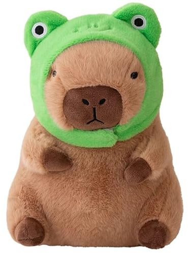 LVQING Cute Capybar Stuffed Animals with Wearable Toast headsetwear Capybar, Gifts for Kids (Frog hat)