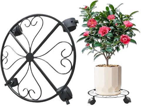 GkgWuxf Soporte para Macetas con Ruedas | Macetero Con Base Móvil,Estructura Metálica Resistente con Bandeja Integrada para Interior y Exterior Jardín Patio Terraza