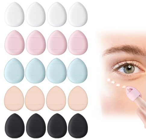 20 Mini Éponges de Maquillage pour Doigts, Houpette en Coton Réutilisable pour Femme Filles Visage Maquillage, pour Doigt Mini Mélangeur de Beauté Mini Éponges à Poudre