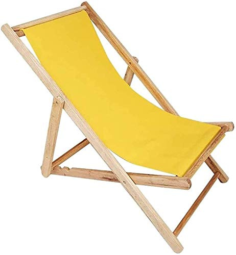 Lightweight Traditional Folding Beach/Garden Wooden Deck Chair Seaside Lounger Outdoonvas Folding Chair Recliner Office Load 140kg (Yellow)