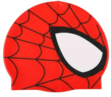 Bojueshaw Silicone Swimming Cap for Kids,Waterproof Spider Design Swim Cap,Comfortable Stretch Fit for Long/Short Hair(Red)