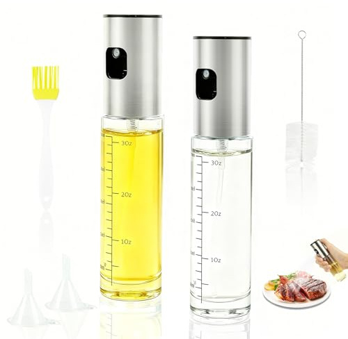 2 Confezioni Spruzzino Olio per Friggitrice Aria in Acciaio Inox 100ml, Spruzzatore Olio Bottiglia di Olio o aceto Riutilizzabile Trasparente, Adatto per Cucinare, Grigliare, cuocere al Forno, Pasta
