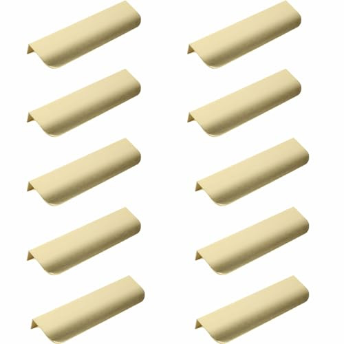 Tyatiyzn 10 Piezas Tiradores de Muebles Ocultos, Tirador de Puerta Curvo de Cajón, Tiradores de Puerta Ocultos de Aluminio Para Muebles de Dormitorio,80mm (Dorado)