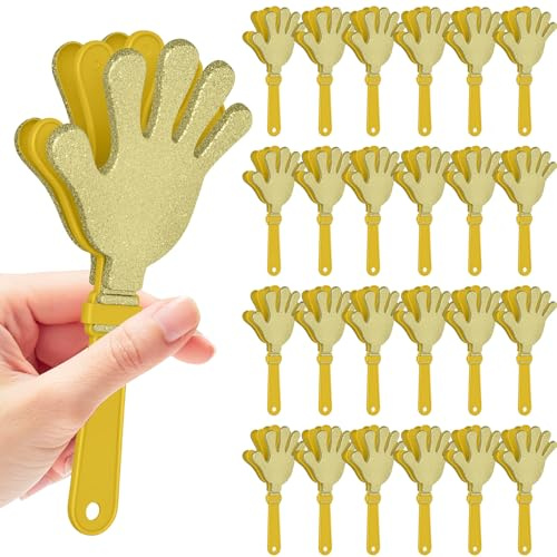 24 Pcs Gold Glittered Hand Clappers，7 Hand Clappers Noisemakers for 2026 New Year's Eve Party Supplies