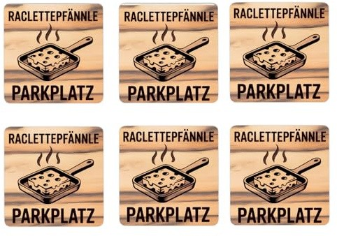 Raclette-Pfännle 6er Set Untersetzer aus Holz Lustige Holzuntersetzer für Raclette-Abende um das heiße Pfännchen abstellen zu können