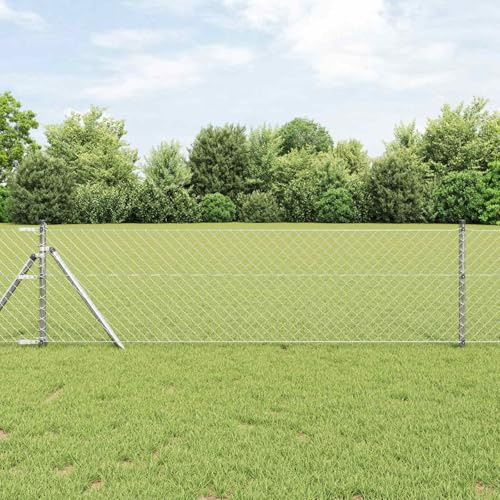 Tonture Recinzione a catena argentata in acciaio zincato, 250 x 40 cm, resistente alle intemperie, con recinzione a doppia asta, protezione dagli sguardi indiscreti per giardino anteriore, rete