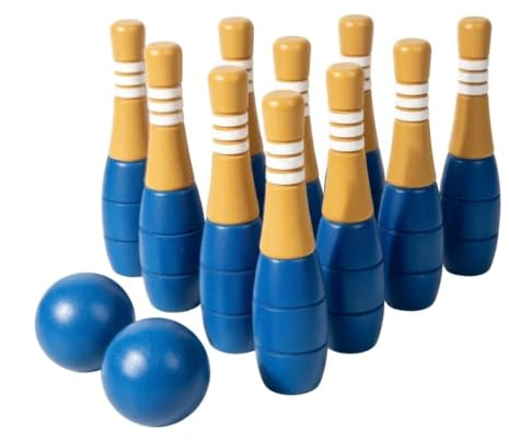 Qianly Jeu Quilles en Bois Massif Jeu Quilles avec Boules Robuste Jouet pour Maison, Maternelle, Grande, Quilles De Bowling en Bois De Grande Taille 1,64 Kg