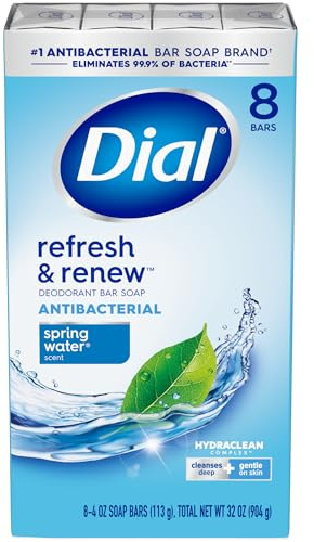 Dial Antibacterial Bar Soap, Refresh & Renew, Spring Water, 4 Oz, 8 Bars