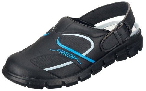 Abeba Zapato Profesional OB, A,E,FO SRC, con Microfibra A Color Negro con Correa Ajustable - Adecuado para Cocina - Conforme a HACCP - Negro/Azul, 46