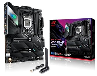 ROG Strix Z590-F Gaming Intel Z590 LGA1200 ATX motherboard, PCIe 4.0, 14+2 teamed power stages, AI 2.0 Features, WiFi 6E AX, Intel 2.5 Gb LAN, x4 M.2, USB3.2 Gen 2x2 USB Type-C, Aura Sync RGB