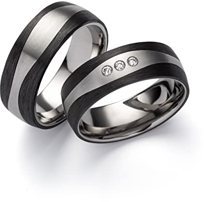 Schmuck Depot Partnerringe & Eheringe aus Titan und Carbon mit Diamant (0,045 ct W/SI) – Paar Verlobungsringe/Hochzeitsringe/Freundschaftsringe inkl. Gravur, Etui & Garantie | Modell 3856