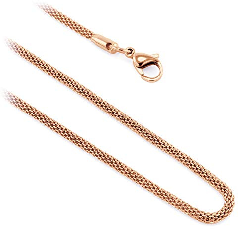 555Jewelry 3.3mm Mesh Necklace, Mesh Chain, Stainless Steel Necklace for Women, Stainless Steel Necklace for Men, Bismark Round Tube Mesh Popcorn Necklace, Rose Gold, 20 Inch