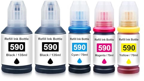 Yongairuink GI-490 GI-590 kompatibel Tinte für CAN GI590 GI490 für CAN G1500 G1501 G1510 G1515 G2500 G2501 G2510 G3500 G3501 G3510 G3515 G4400 G4411 G4500 G4510 G4511 (2Schwarz, Cyan, Magenta, Gelb)