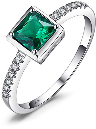 JewelryPalace Fyrkantig Ring Med Simulerad Grön Smaragd Förlovningsring För Damer, Grönt Smyckeset, Ring Silver 925 Ring För Damer Med Sten, Ring Solitaire Silverringar 925 Ringar Kvinnor Zirkonia 51