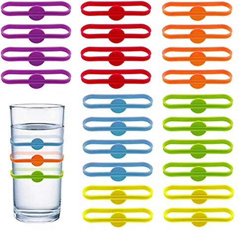 JINJUMEI Segnabicchiere, 24 Pezzi Marcatori di Vino Bevande, Pennarelli per Bevande Riutilizzabili Multicolore Marcatori per Bevande in Silicone per Casa Bar Festa di Cocktail