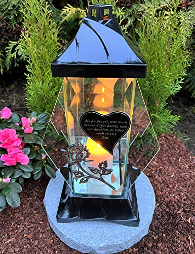 Laterne Grablampe mit Text - Als du gingst, war noch keiner dafür bereit, Weil wir dachten - das Neue Modell !! Grablicht Kerze Grabdekoration Grabschmuck 34 cm H. incl. Grabkerze