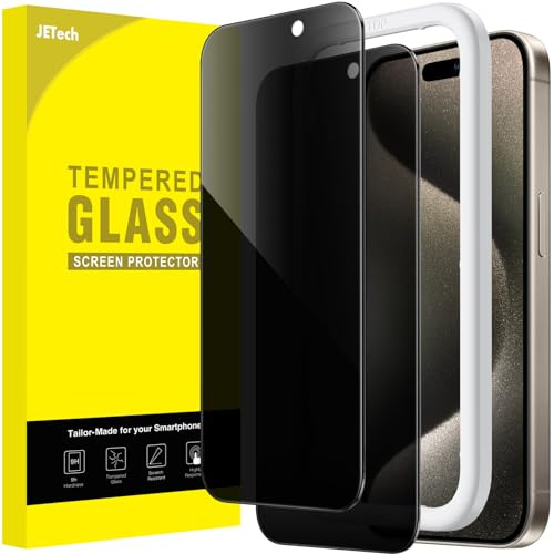 JETech Protector Pantalla de Privacidad para iPhone 15 Pro Max 6,7 Pulgadas, Antiespia Cristal Vidrio Templado con Marco de Instalación Fácil, 2 Unidades
