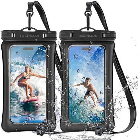 TECHGEAR Waterproof Phone Pouch, [2 Pack] IPX8 Floating Case for Swimming, Waterproof Phone Bag with Lanyard Compatible for iPhone 17 16e 16 15 14 13 12, Samsung S25 S24 S23 Ultra A17 A16 A36 A56 etc