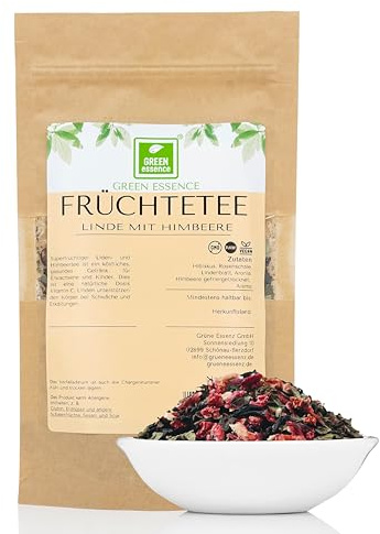 Linden-Himbeer Teemischung - Loser Früchtetee 100g von der Grünen Essenz - leckere Komposition der Tee-Mischung mit Himbeeren und Lindenkraut - Tee lose von hoher Qualität