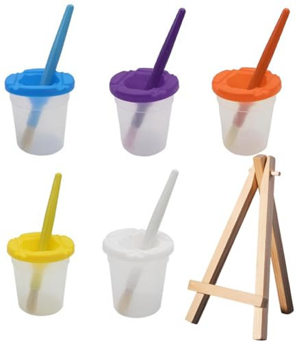 5 Vasos Mezcladores con Pinceles de Pintura, Soporte para Pintar y Vaso de Lavado, Mezcla de Pintura con Tapa, Pincel para Graffiti a Prueba