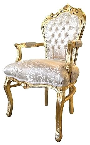 Sillón francés Louis Style en Shiny Beige Barroco Rococo Estilo Antiguo Reproduction Chair en acabado dorado para el hogar o la decoración de la tienda