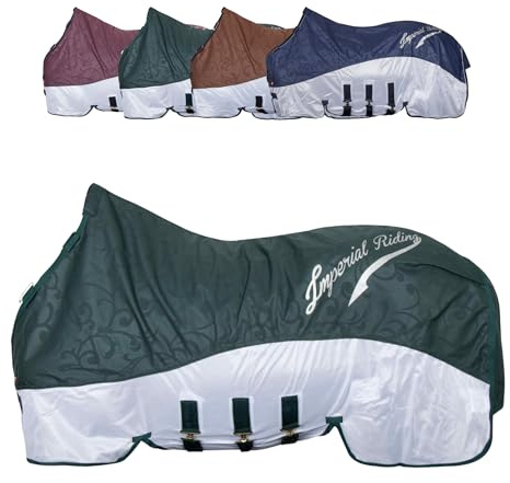 RL24 - Regen- & Fliegendecke 600D IRHSuper-Dry von Imperial Riding – Pferdedecke mit Mesh, Bauchklappe & Schweifklappe – atmungsaktive Regendecke für Pferde in Forest Green – Größe 145cm