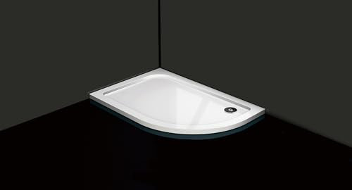 Quadrant Offset White Stone Shower Tray for Shower Enclosure Slimline Heavy with Waste (900 x 800mm Right)