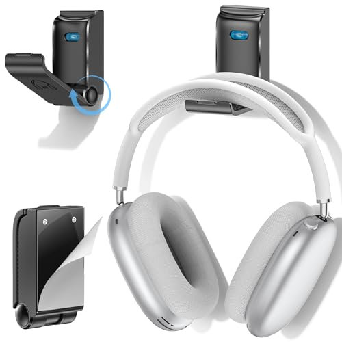 Soporte Universal Plegable de Cascos Gaming para Pared - Autoadhesivo para Auriculares de Todos los Tamaños, 1 Pieza, Negro