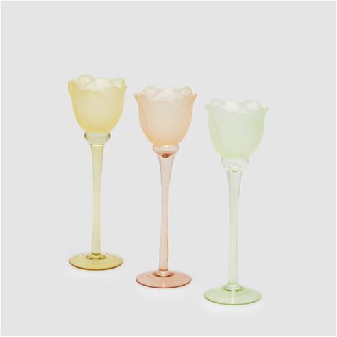 EDG - Enzo De Gasperi Portavelas Tulipán en cristal satinado D8,5xH28 cm 3 variantes (1ud) GIALLO