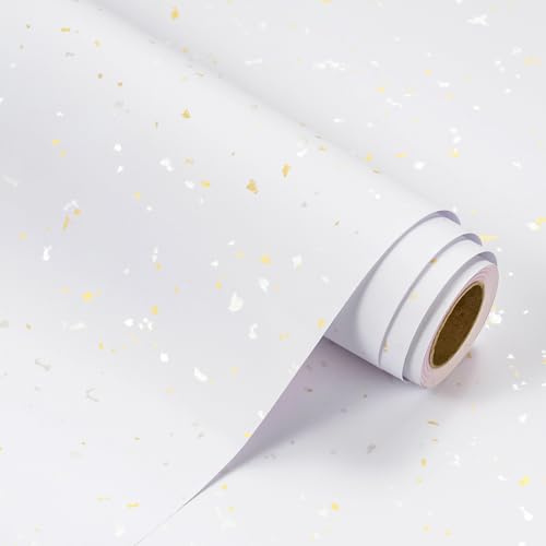 RUSPEPA Rotolo di carta da regalo bianco - Mini rotolo - 43,2 cm x 5 m - Design oro bianco con tocco setoso Perfetto per compleanni, matrimoni, baby shower
