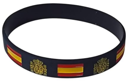 Genérico Pulsera España de Silicona – Color Negro con Escudo de España y Bandera de España en Relieve – Unisex, 63 mm de Diámetro Interno, 12 mm de Ancho, 21 cm de Contorno - 1 Unidad