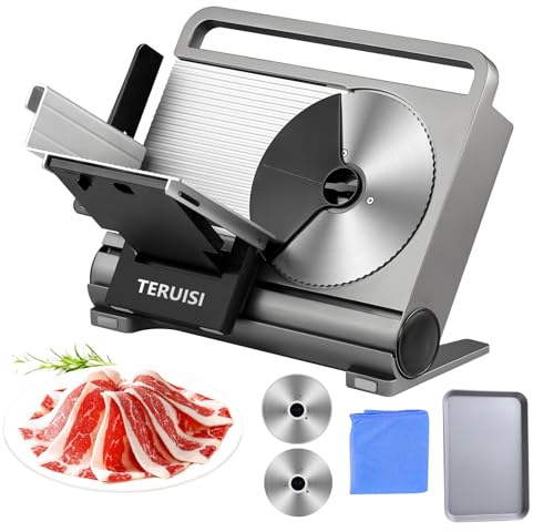 TERUISI Meat Slicer, 200W Electric Meat Slicer Machine Foldable with 2 Removable 7.5 Blade, 0-15mm Adjustable Thickness for Home Use, Meat, Cheese, Bread