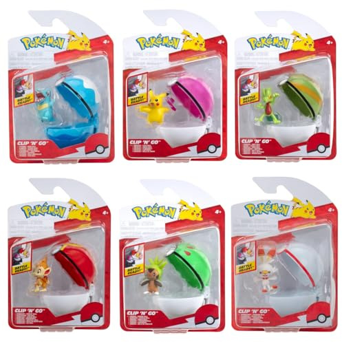 Pokémon Clip´N´Go Actionfigures 95057-19 - Totodile, Pikachu, Treecko, Chimcar, Cespin, Scorbunny - Official Pokemon figure for children 4+