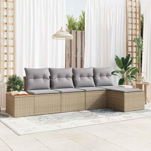 Frdhee Panca da giardino ad angolo, divano da giardino, set da 5 pezzi, beige e grigio chiaro, 184 x 62 x 85 cm, adatta per prati, terrazze, cortili, piscine