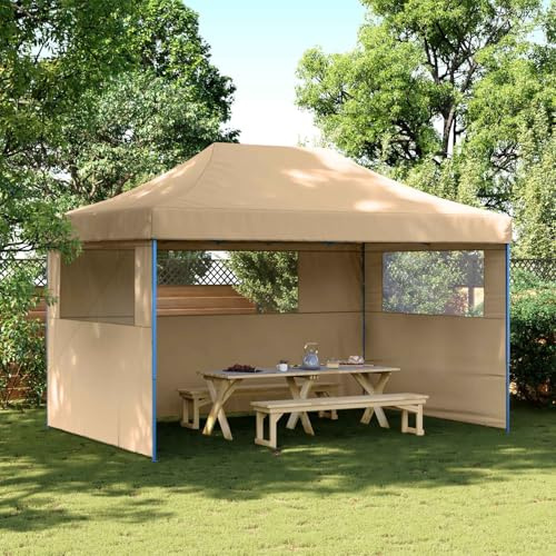 GeenYuu Tente de réception Pliable avec 3 parois latérales en Tissu Oxford Beige, Cadre Acier Enduit de Poudre, Dimensions 440x292x315 cm, auvent Polyvalent pour Jardin terrasse extérieur