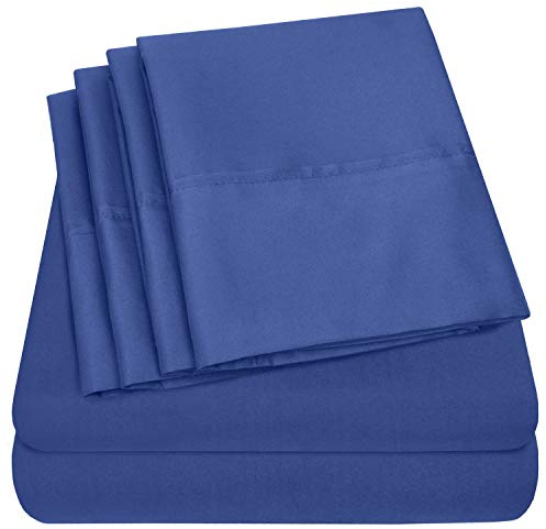 Cal King Size Bed Sheets - 6 Piece 1500 Supreme Collection Fine Brushed Microfiber Deep Pocket California King Sheet Set Bedding - 2 Extra Pillow Cases, Great Value, California King, Royal Blue
